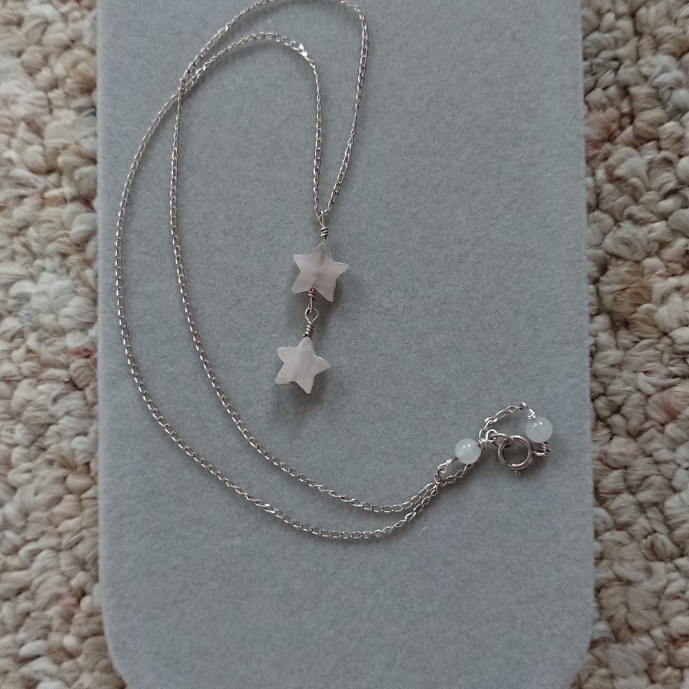 Sweet pink double stars silver necklace